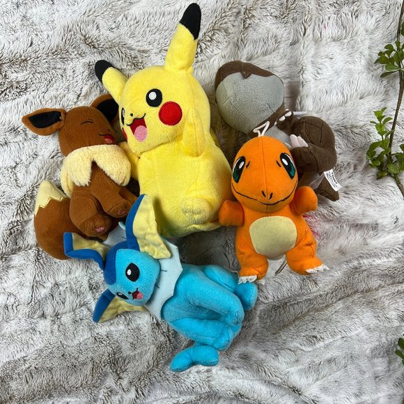Pokemon Plush Stuffed Animal Bundle Pikachu Eevee Vaporeon Tyrunt Charmander - Picture 3 of 9